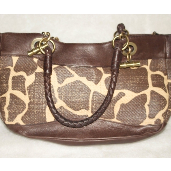 ELAINE TURNER BROWN & ANIMAL PRINT STRAW HAND lBAG - Picture 6 of 7